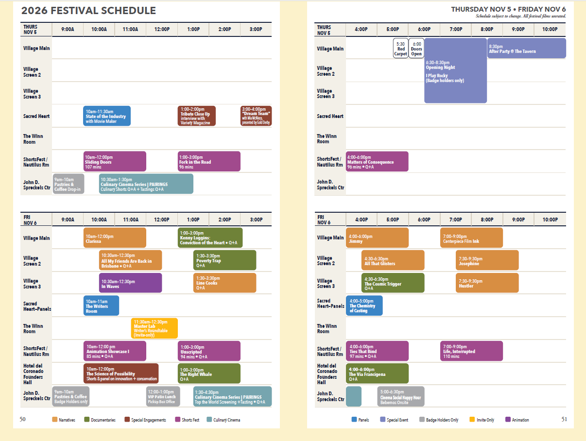 Coronado Film Festival Schedule - November 5 and 6