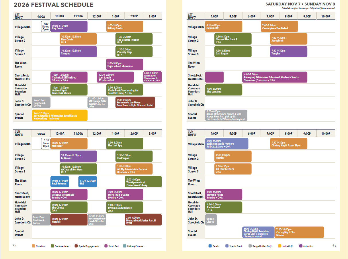 Coronado Film Festival Schedule - November 7 and 8